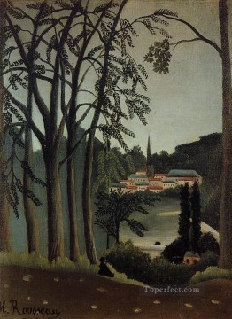  primitivism art painting - view of saint cloud 1909 Henri Rousseau Post Impressionism Naive Primitivism